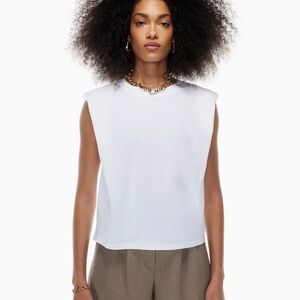 Aritzia Casual Size Small White 100% Cotton Shoulder Padded Crewneck T-Shirt